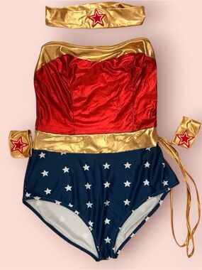 Fredericks of Hollywood - Wonder Woman Costume One-Piece in Red, Gold & Blue